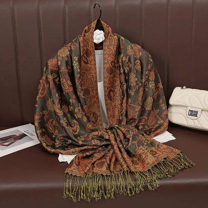 Fashion Autumn Colorful Cashmere Scarf Shawl for Women Pashmina Floral Wrap Female Thick Blanket Soft Bufanda Kerchief