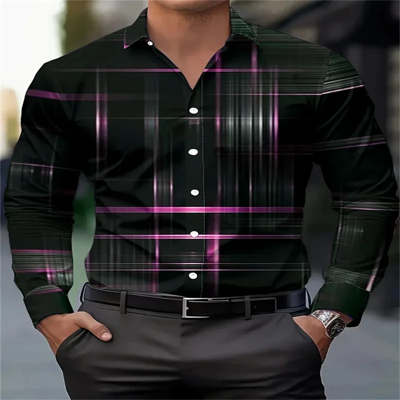 8 Color Geometric Plaid Shirt Men's Button Shirt Long Sleeve Casual Fashion Outdoor Vacation Street Trend 3D Printed Lapel Shirt