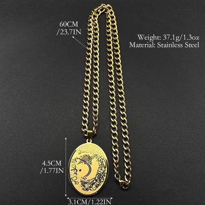 Allah Quran Arabic Letter Oval Pendant Necklaces for Women Men Stainless Steel Gold Color Islam Muslim Hip Hop Chains Jewelry