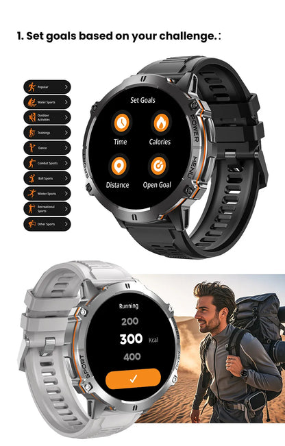 2025 New Military T-Rex 3 Bluetooth Call Smart Watch GPS Compass Barometric Altimeter 10ATM Waterproof Sports Smartwatches Men