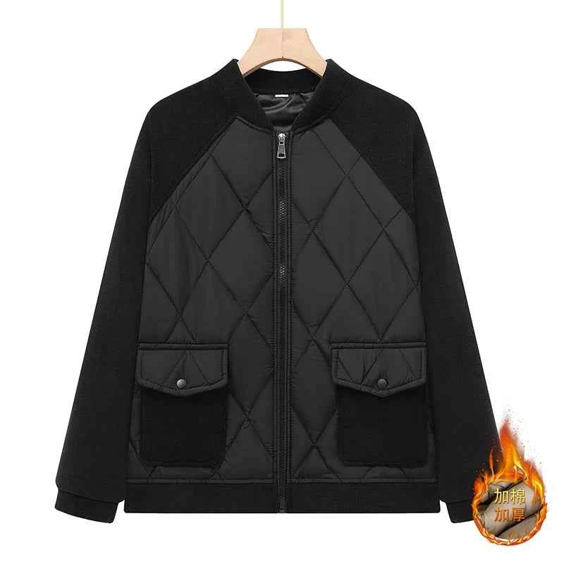 Women Padded Jacket round neck Long Sleeves patchwork coat Winter Warm Top Outerwear