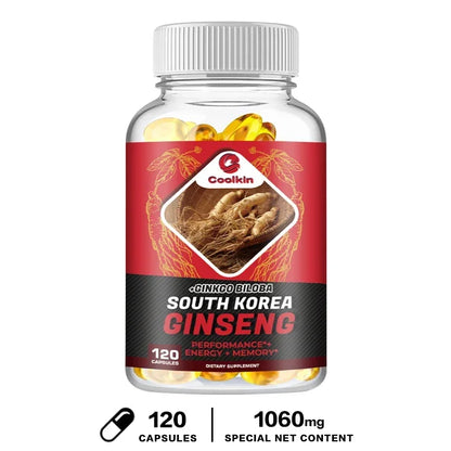 Authentic Korean Red Ginseng 1000mg + Ginkgo Biloba 60mg, Male Supplement Capsules - AMULET RING STORE