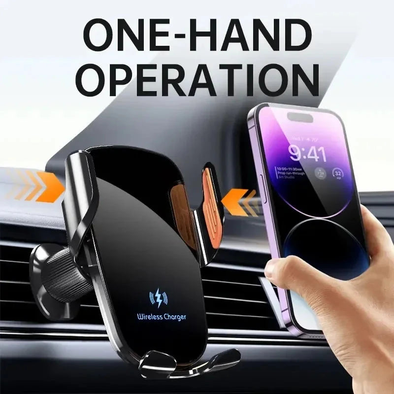 UYUXIO Wireless Car Charger Fast Charge Manual Clamping Air Vent Car Phone Holder for Samsung Android Phones iPhone 16 15 14 13