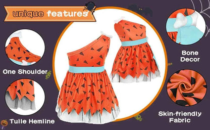 MiniFox Halloween Caveman Dress For Girls Clothes Off Shoulder Baby Dresses Historical Stone Age Party Girl Halloween Costume
