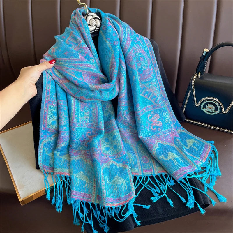 Elegant Ethnic Autumn Cashmere Shawl for Women Jacquard Pashmina Scarves Bufandas De Invierno Mujer Female Foulard Stoles Scarf - AMULET RING STORE