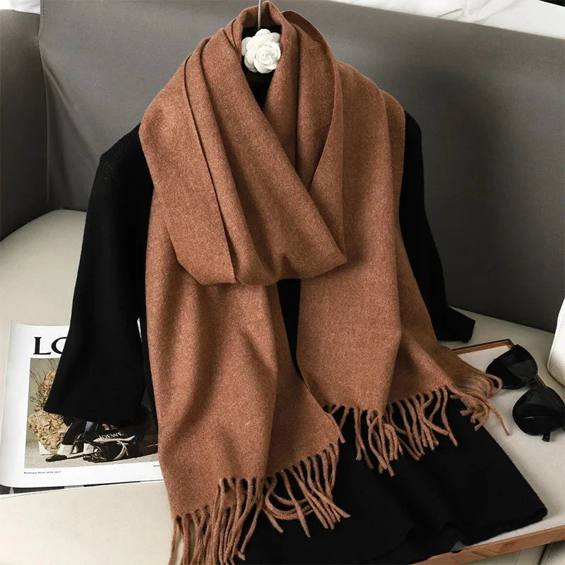 62Color Solid Women Winter Scarf Warm Thicken Cashmere Shawl Outdoor Fashion Luxury Tassels Pashmina Lady Wrap Windproof Scarves
