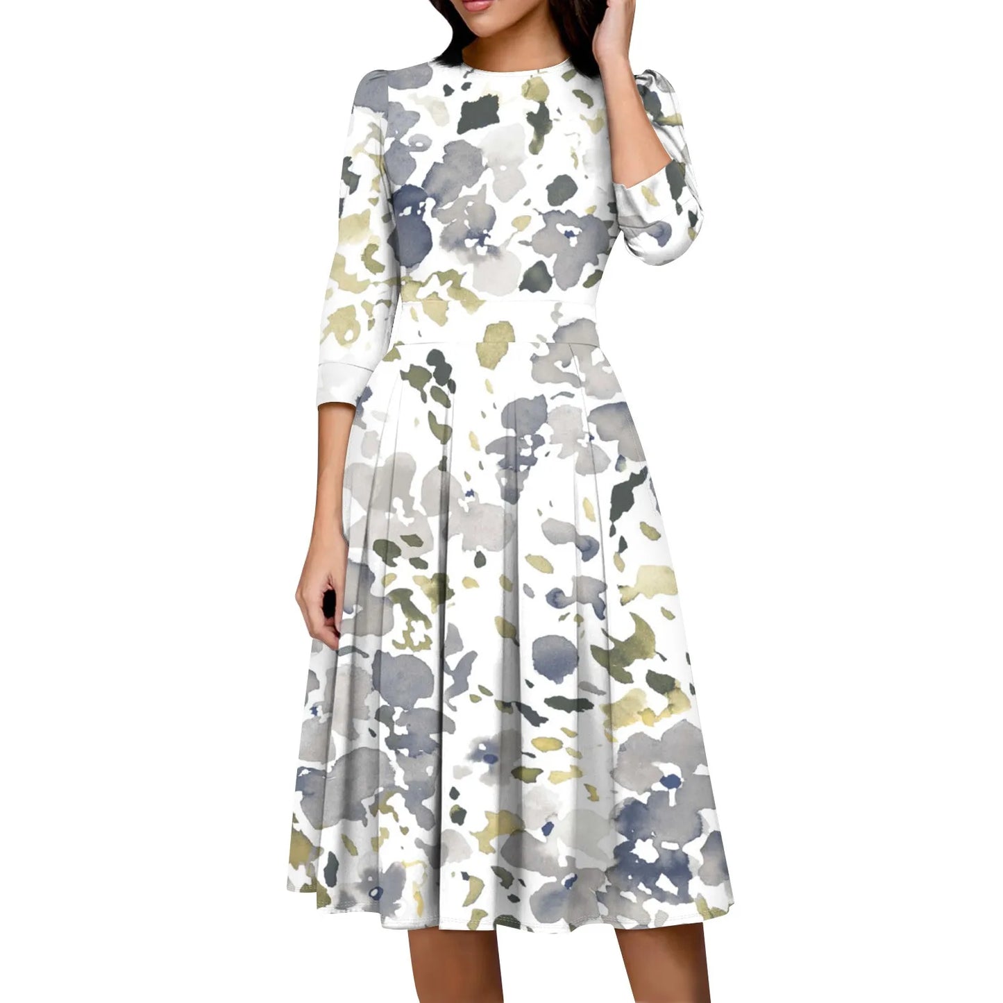 Traf Women 2025 Women'S Casual And Fashionable 3/4 Sleeve Pocket With Back Zipper Dress