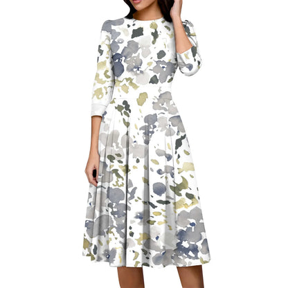 Traf Women 2025 Women'S Casual And Fashionable 3/4 Sleeve Pocket With Back Zipper Dress