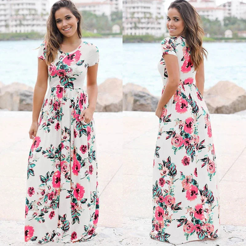 Women Summer Long Dress 2025 Floral Print Boho Beach Dress Ladies White Maxi Evening Party Dress Sundress Vestidos de festa