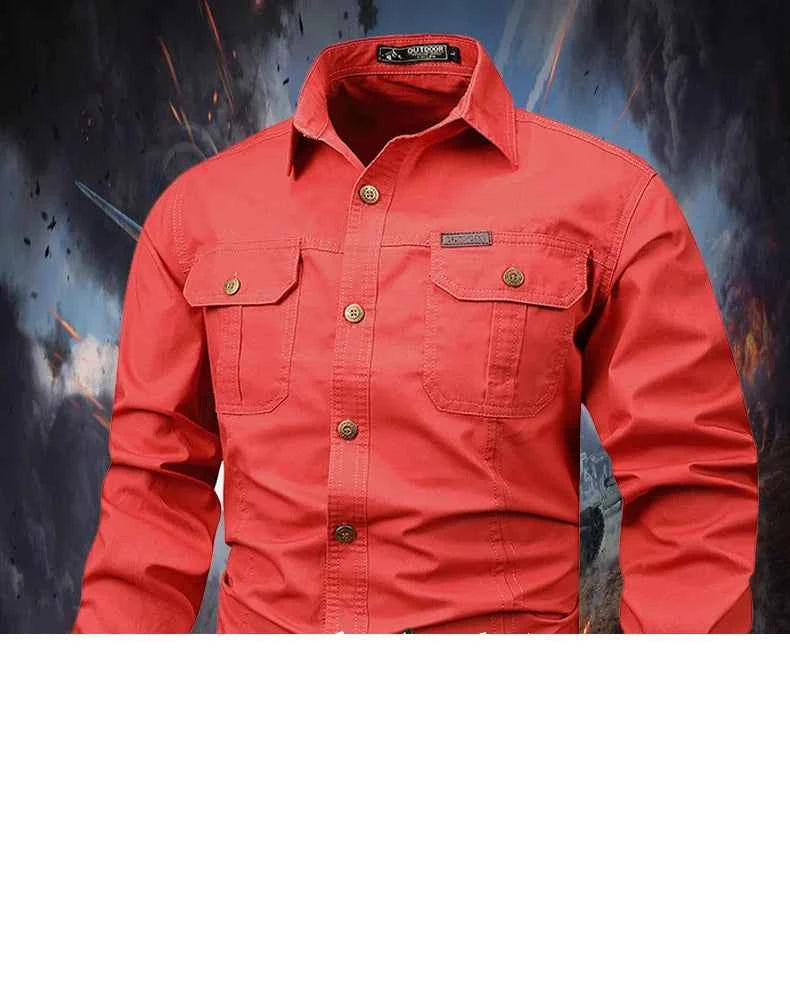 Retro Cargo style Men's Long Sleeve Shirt With Pocket Design, Men'sCasual Button Up Shirt For Spring Fall Qutdoo