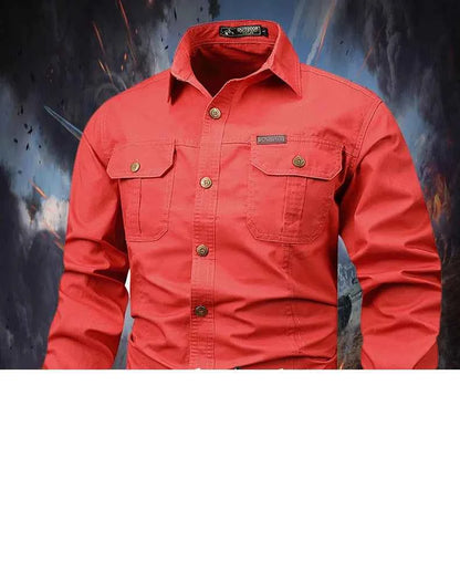Retro Cargo style Men's Long Sleeve Shirt With Pocket Design, Men'sCasual Button Up Shirt For Spring Fall Qutdoo