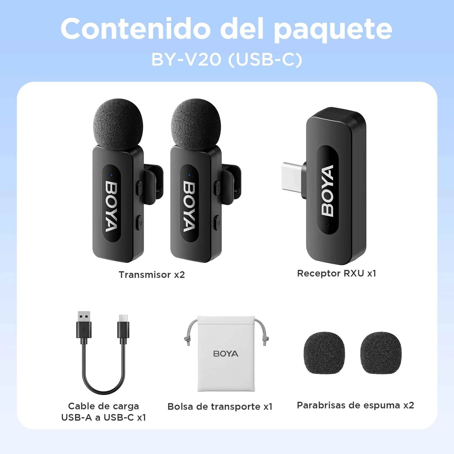 BOYA Wireless Lapel 2pcs Microphone for Android Smartphone Laptop - Omnidirectional USB C Condenser Video Recording Microphone
