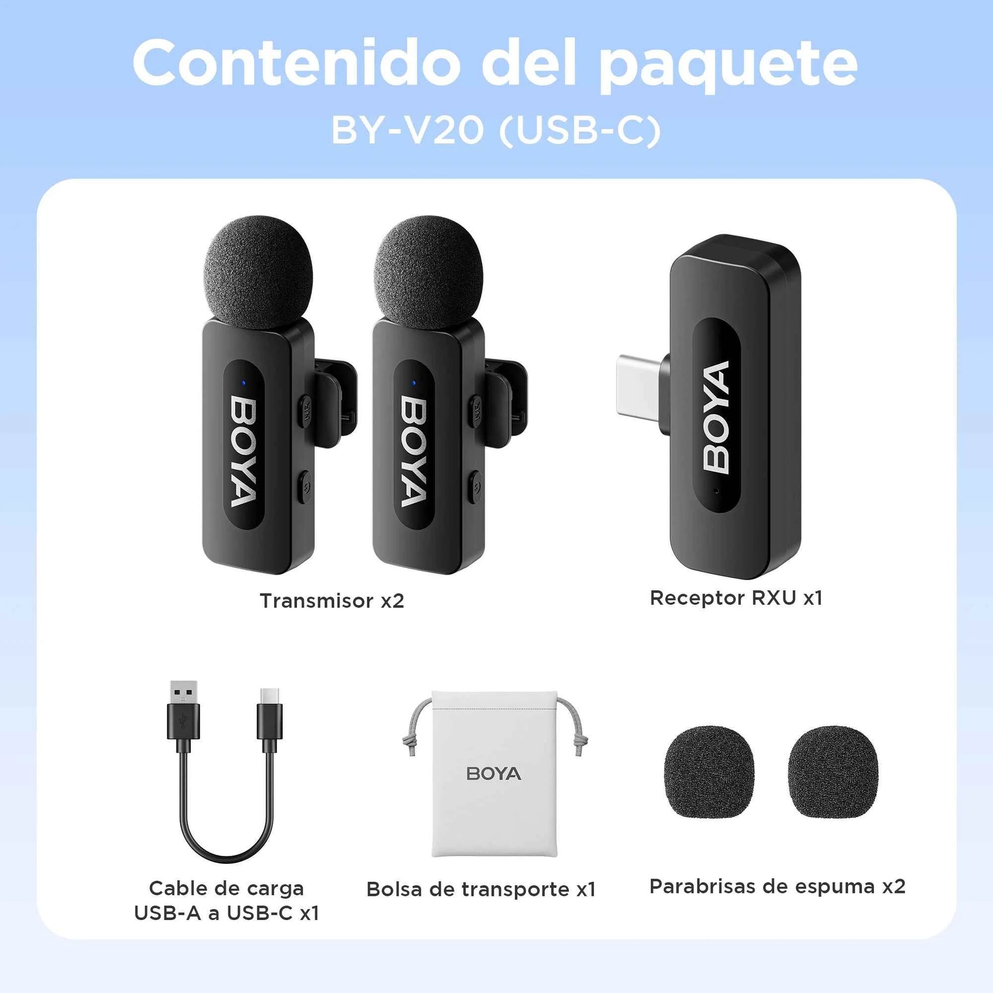 BOYA Wireless Lapel 2pcs Microphone for Android Smartphone Laptop - Omnidirectional USB C Condenser Video Recording Microphone