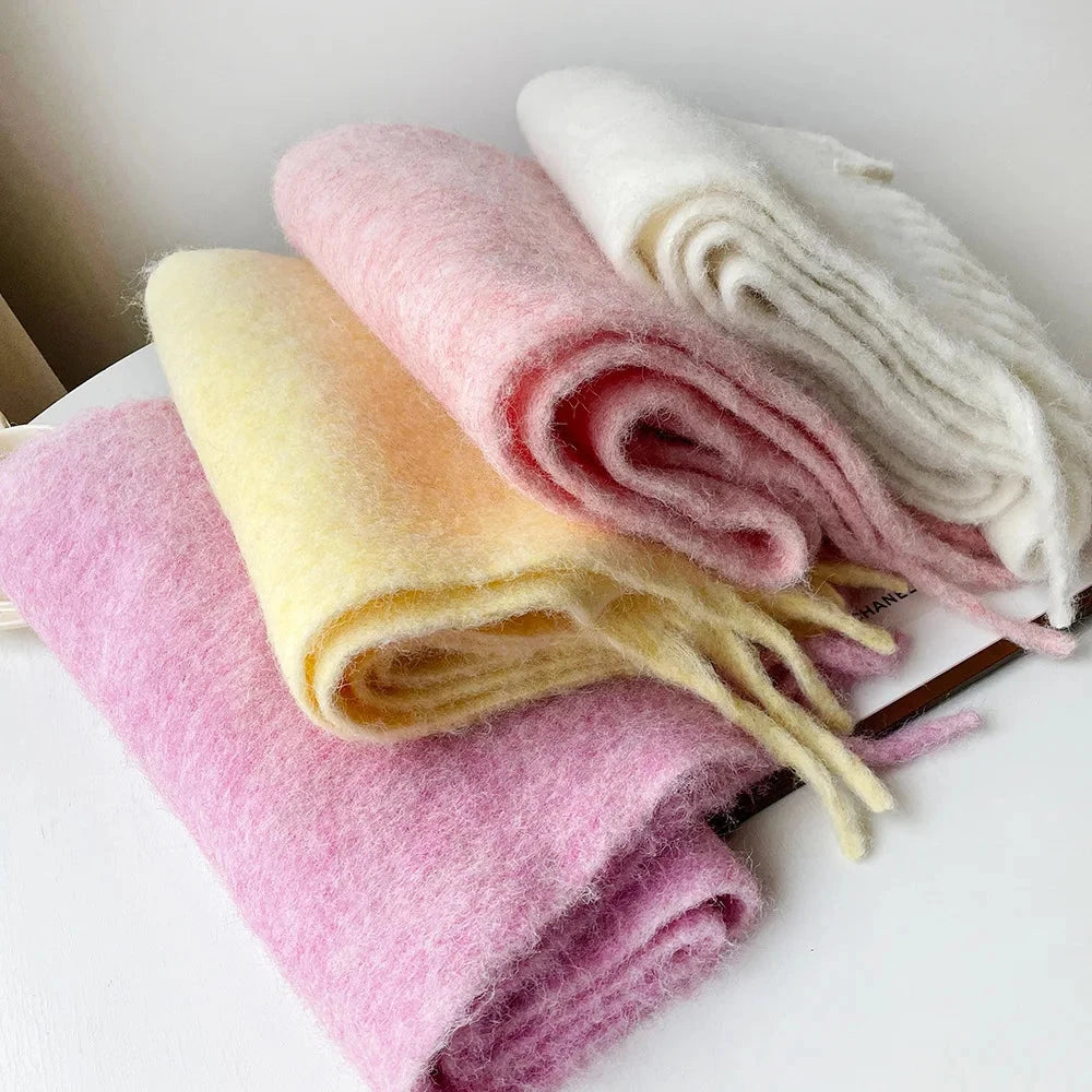 Korean Version Stylish Solid Scarf Women Men Autumn Winter Wool Blend Soft Pulled Mufller Female Male Versatile Pink Shawl Girl