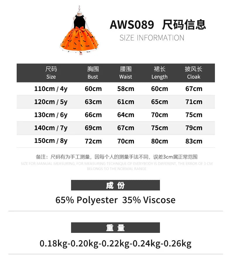 Girl Halloween costume 4-8 Yrs Halloween Theme Party Dresses Skeleton Bat Pumpkin Print Frocks Luxury Fluffy Kids Elegant Gown