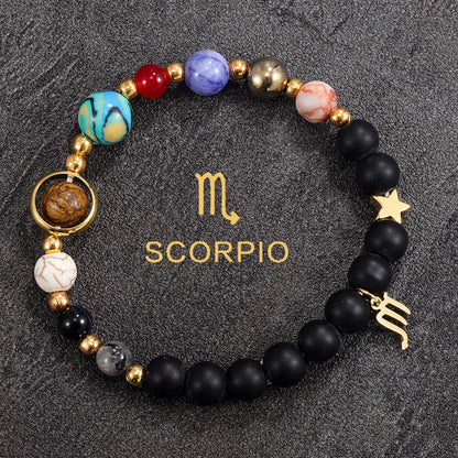 Cosmic Galaxy Solar System Bracelet for Women Men Natural Stone Beads 12 Constellations Bracelet Adjustable Bangle Jewelry Gifts