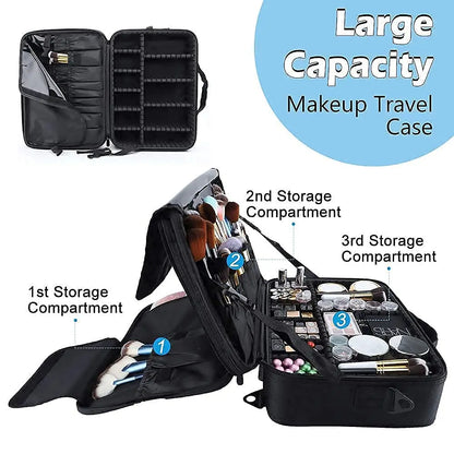 Large capacity travel makeup case, portable artist organizer with adjustable dividers and shoulder strap for toiletries jewelry - AMULET RING STORE