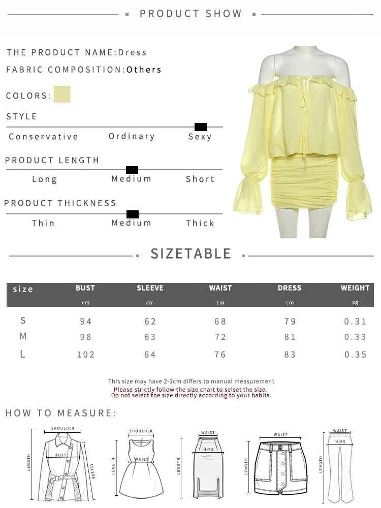 Sisterlinda Ruched Elegant Dress Women Sexy Hollow Ruffles Shirring Slash Neck Backless Puff Sleeve Street Fashion Mini Bodycon