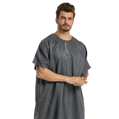 fashion muslim abayas for men embroidery round neck short sleeve full length arab fashion robes prayers clothing