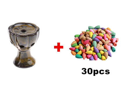 With 30 Incense Waterfall Incense Burner Ceramics Backflow Buddha Censer Backflow Incense Holder Home Office Yoga Teahouse Decor - AMULET RING STORE