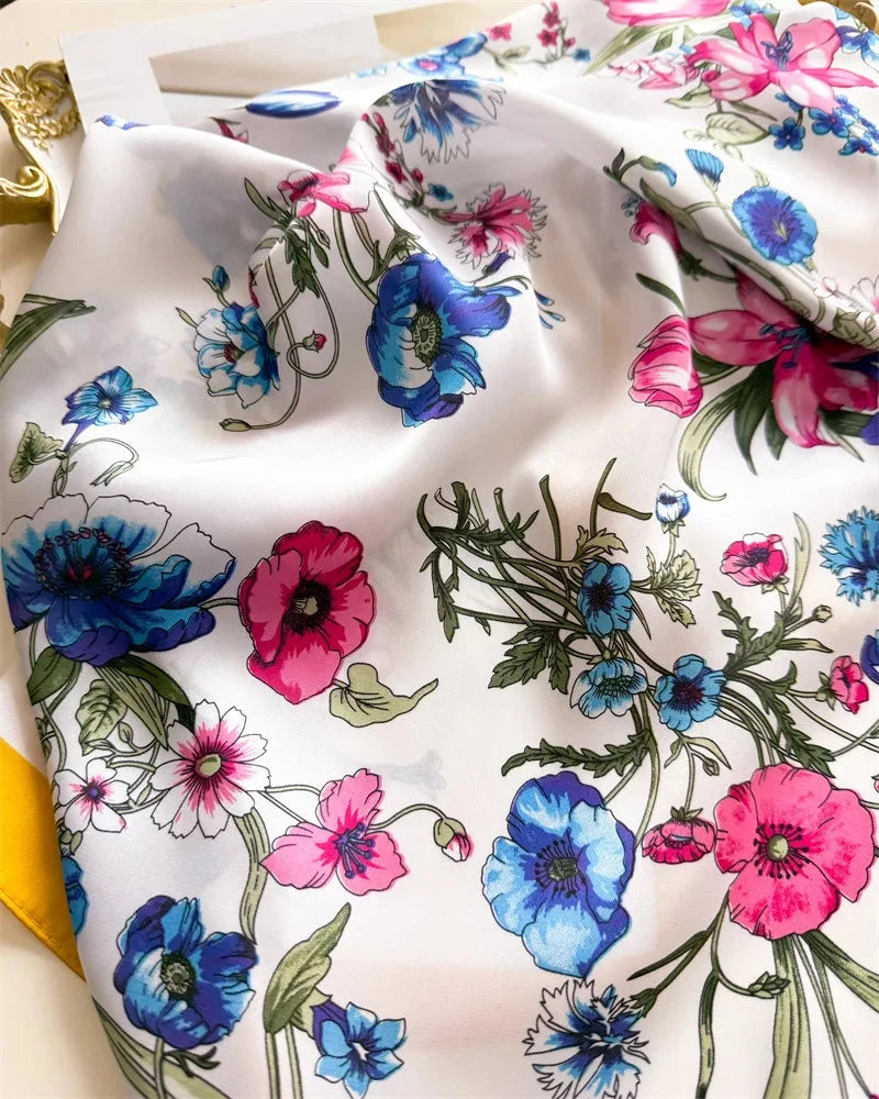 New Floral Print Hair Scarf Women Kerchief Neck Tie Hand Wrist Foulard Shawl Wraps Head Hijab Bandana Echarpe - AMULET RING STORE