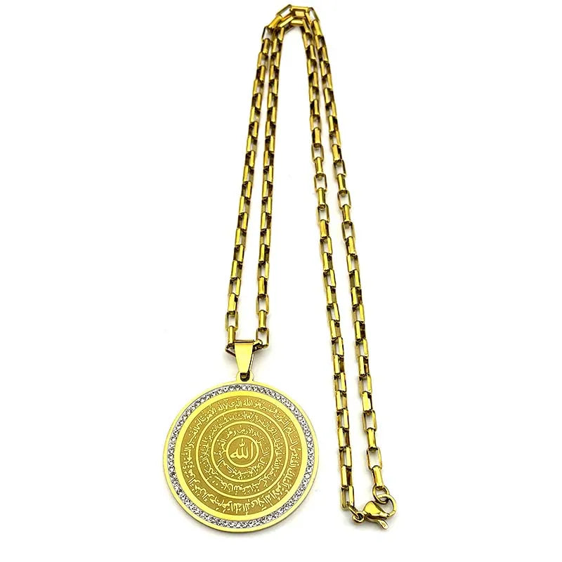 Classic Arabic Allah God Chain For Women Men Stainless Steel Rhinestone Islamic Muslim Faith Medal Male Neck Chains Jewelry