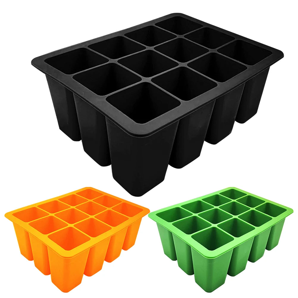 3-1pcs 12 Holes Seedling Starter Trays Silicone Seed Starter Tray Seed Propagation Pot for Gardening Hydroponics Growing System - AMULET RING STORE