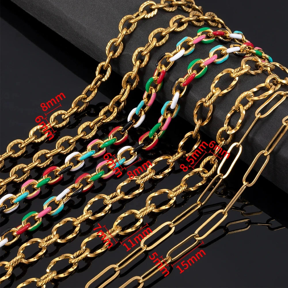 No Fade 1Meter Stainless Steel Gold Plated Embossed Link Chains DIY Women Men Necklaces Bracelets Jewelry Making Bags Chain Bulk - AMULET RING STORE