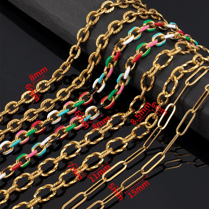No Fade 1Meter Stainless Steel Gold Plated Embossed Link Chains DIY Women Men Necklaces Bracelets Jewelry Making Bags Chain Bulk - AMULET RING STORE