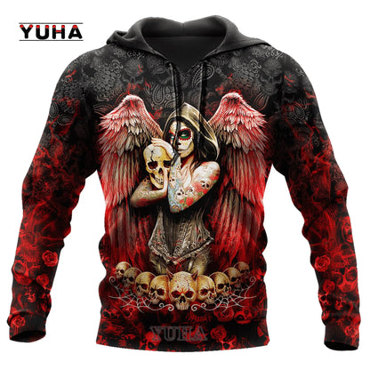 Dark Red Skull Tattoo 3D All Over Printed Men's Hoodie & Sweatshirt Spring and Autumn Unisex Hoodies Casual Sportswear - AMULET RING STORE