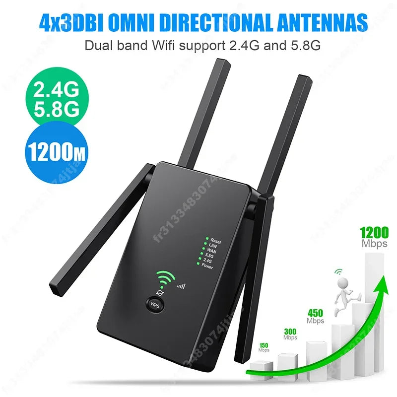 AC1200 Wireless 5G WiFi Extender/Router/AP Dual Band Repeater Booster Signal 802.11AC Long Range 1200Mbps Wi-Fi Access Point - AMULET RING STORE