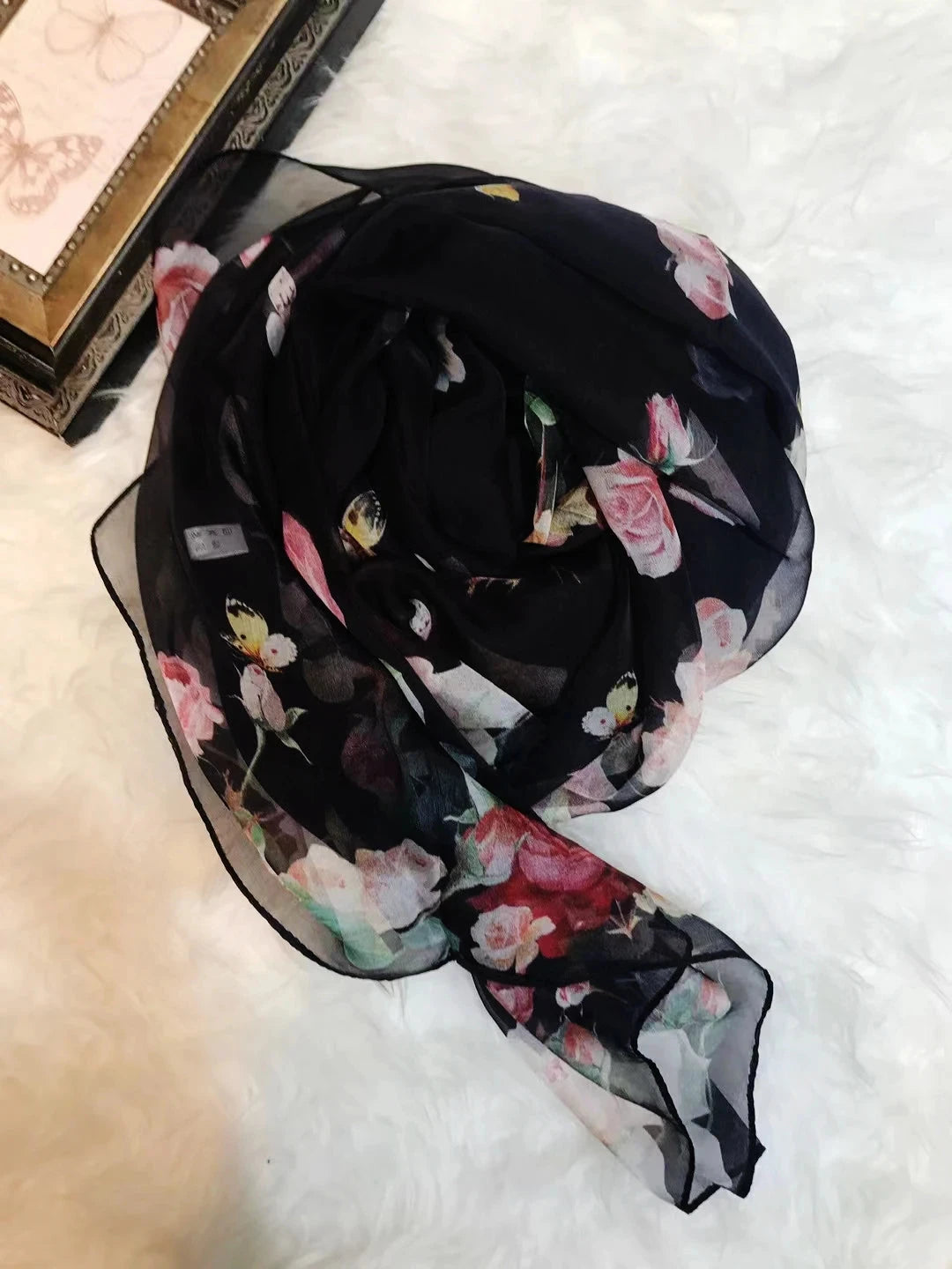 BYSIFA|New Black Pink Peony 100% Silk Shawl Scarf Women Chiffon Long Silk Scarves Cape Summer Foulard Winter Brand Scarves Wraps