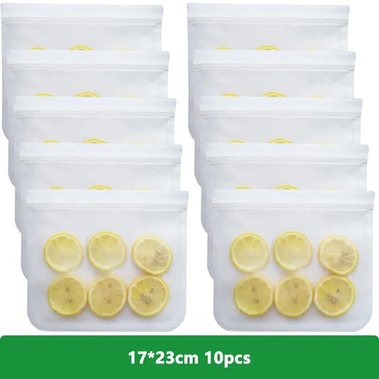 1/5/10 Pcs Reusable Ziplock Silicone Bags Dishwasher Safe Freezer Bag Lunch Bag Sandwich Bags BPA Free for Food Storage Home - AMULET RING STORE