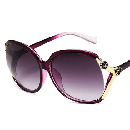Women Sunglasses Trendy Celebrity-style Round Large-frame Stylish Sun Glasses with Camellia Hollow-out Accent Decorations