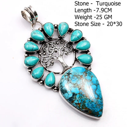 Genuine Blue Topaz Citrine Glass Agate Jasper Amethyst Pendant