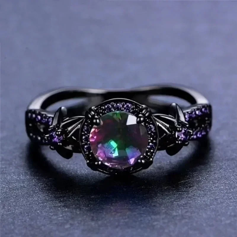 Colorful Quartz Crystal Lymphatic Detoxification Women's Ring Fashion Gun Black Weight Loss Slimming Magnetic Therapy Ring