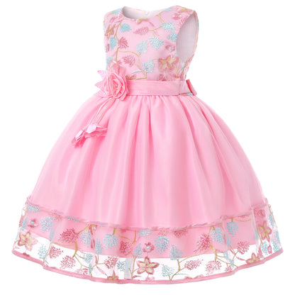 European and American embroidery dress dress girl's party lace princess dress flower child net gauze Pengpeng dress