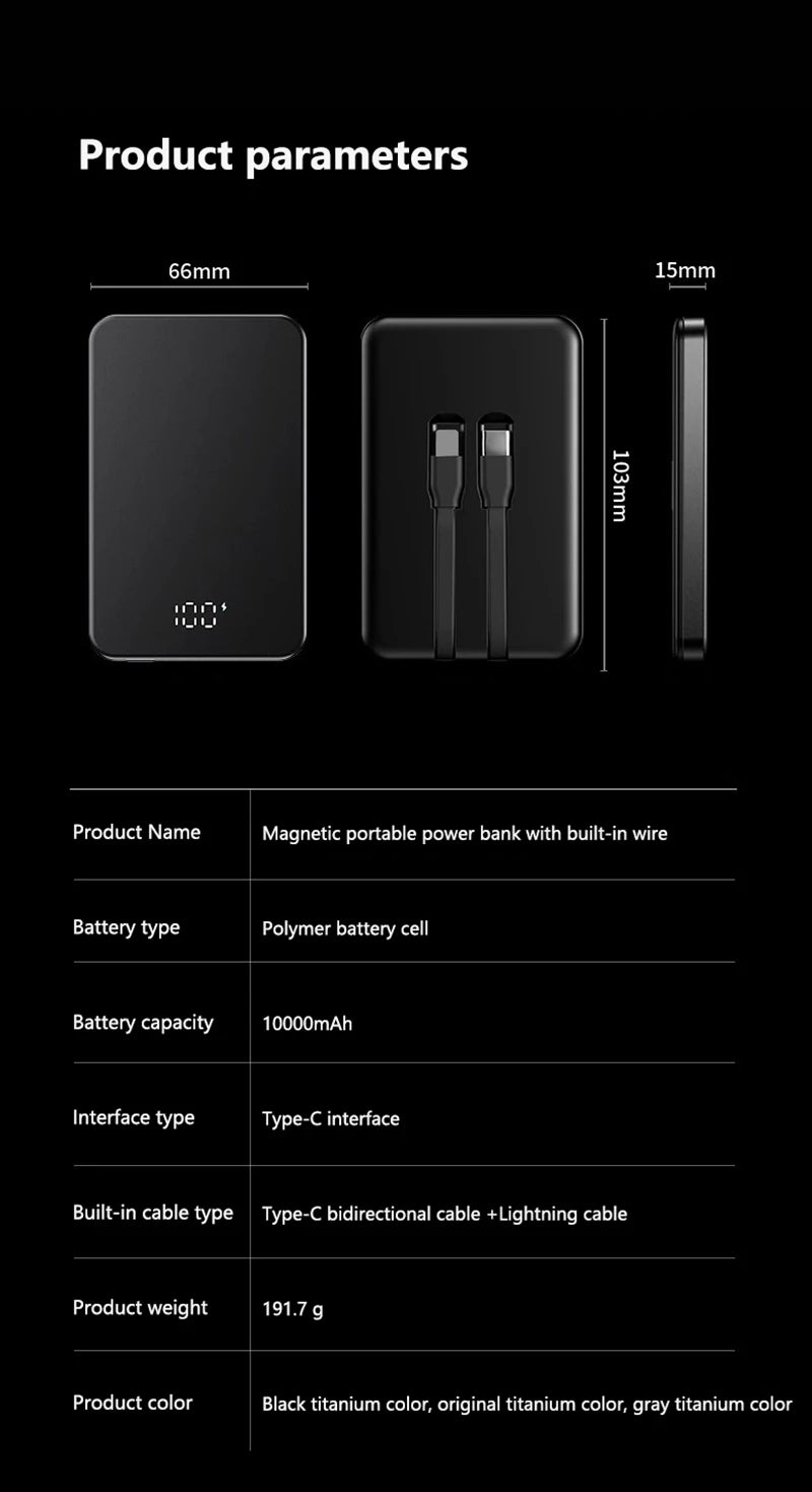 ONEPLUS 10000mAh Wireless Magnetic Power Bank Super Fast Charging Real Large Capacity Portable Battery Charger For iPhone Huawei - AMULET RING STORE