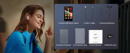 80GB (16GB+64GB) MP3 Player Android 9.0 with Bluetooth and WiFi, 4.0-inch with speakers, FM radio, eBooks, capacity up to 512GB