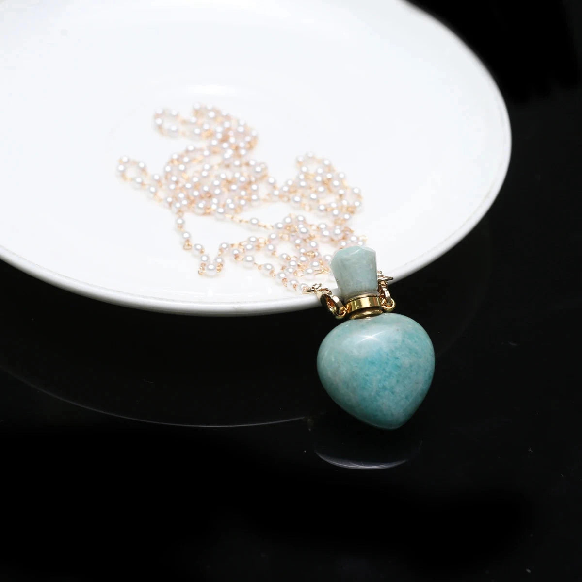 Natural Stone Amazonite Perfume Bottle Pendant Pearl Gravel Chain Essential Oil Diffuser Charms Women Jewerly Necklace 31 Inches - AMULET RING STORE