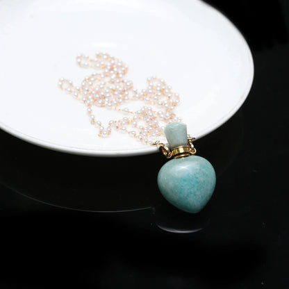 Natural Stone Amazonite Perfume Bottle Pendant Pearl Gravel Chain Essential Oil Diffuser Charms Women Jewerly Necklace 31 Inches - AMULET RING STORE