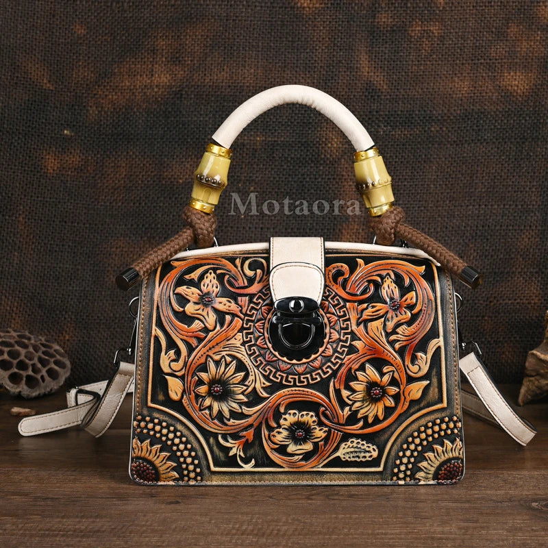 Motaora New Embossed Shoulder Bag For Women's 2025 Vintage Handmade Handbag Female PU Leather Big Capacity Crossbody Bags Purse