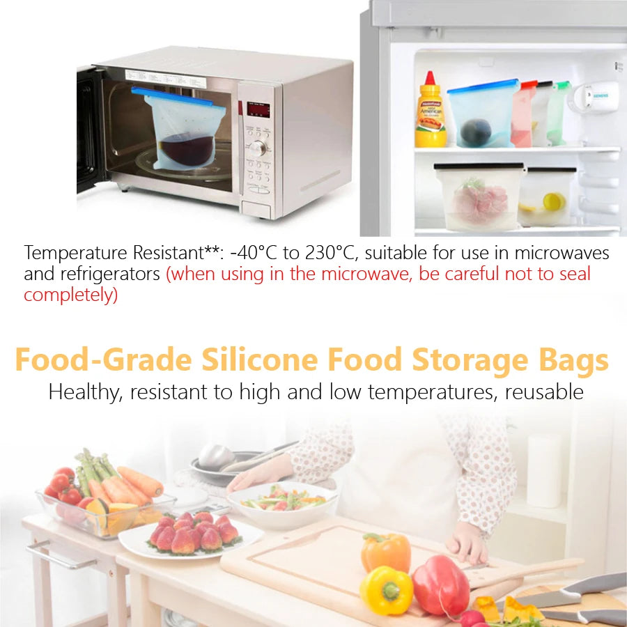 1000ml Reusable Silicone Food Grade Storage Bag Lunch Sandwich Snack Liquid Lunch Fruit Freezer Zip Seal Bags 4 Colors - AMULET RING STORE