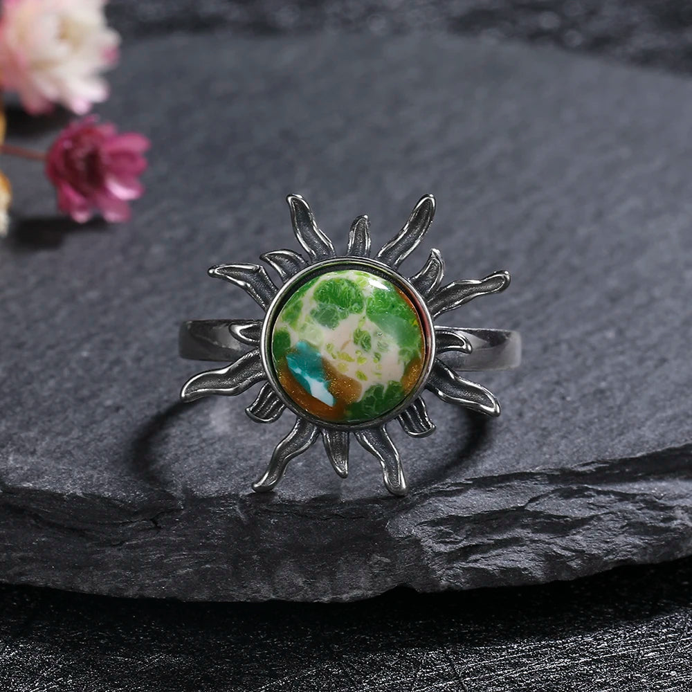 Vintage Natural Emperor Stone Ring S925 Silver Retro Hollow Luxury Fine Jewelry Wedding Gift for Women - AMULET RING STORE