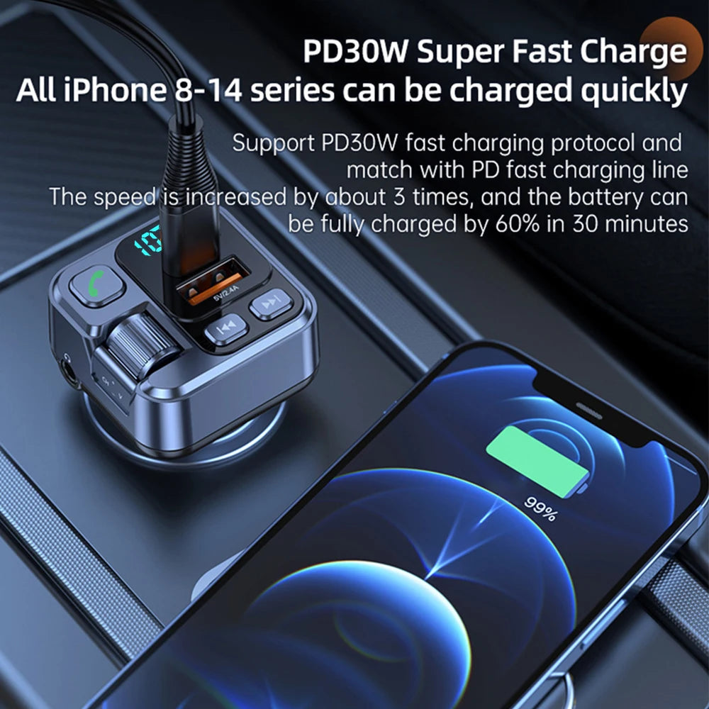 Car Bluetooth Receiver USB U Disk Read PD20w Fast Charging Digital Display Car Mobile Phone Adapter FM Transmiter For Cellphones - AMULET RING STORE