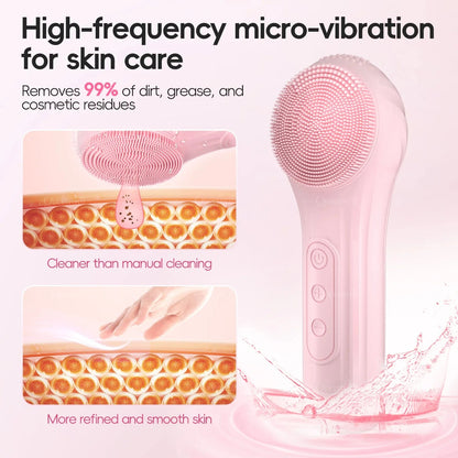 Electric Sonic Waterproof Facial Cleansing Brush Rechargeable Hot compress Deep Pore Cleaner Silicone Cleanse Skincare Device