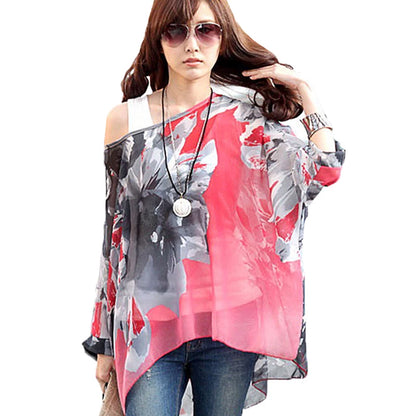 Summer Blouse Shirt 2021 New Fashion Women Casual Chiffon Blouses Tops Plus Size 4XL 5XL 6XL Batwing Sleeve Women's Shirts - AMULET RING STORE
