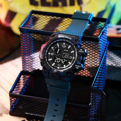 Fashion Men's Watch Sports Electronic Wristwatch Large dial Multifunctional Waterproof Luminous Alarm Kids Male's Military Watch - AMULET RING STORE