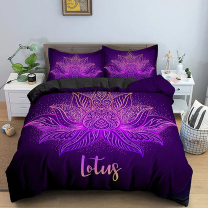 2/3pcs Bed Set Bohemian Lotus Duvet Cover Set Mandala Flower Quilt Cover Adult Black Polyester Bedding Set Queen King Twin Teens - AMULET RING STORE