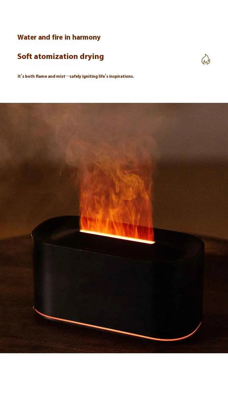 New style seven-color aromatherapy machine, bedroom essential oil aromatherapy lamp, wood grain flame humidifier, desktop cracke